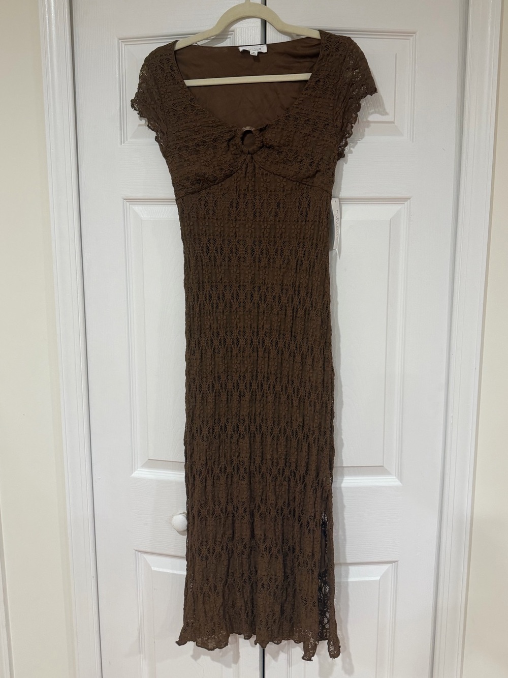 Kirious Brown Crochet Lace Midi Dress